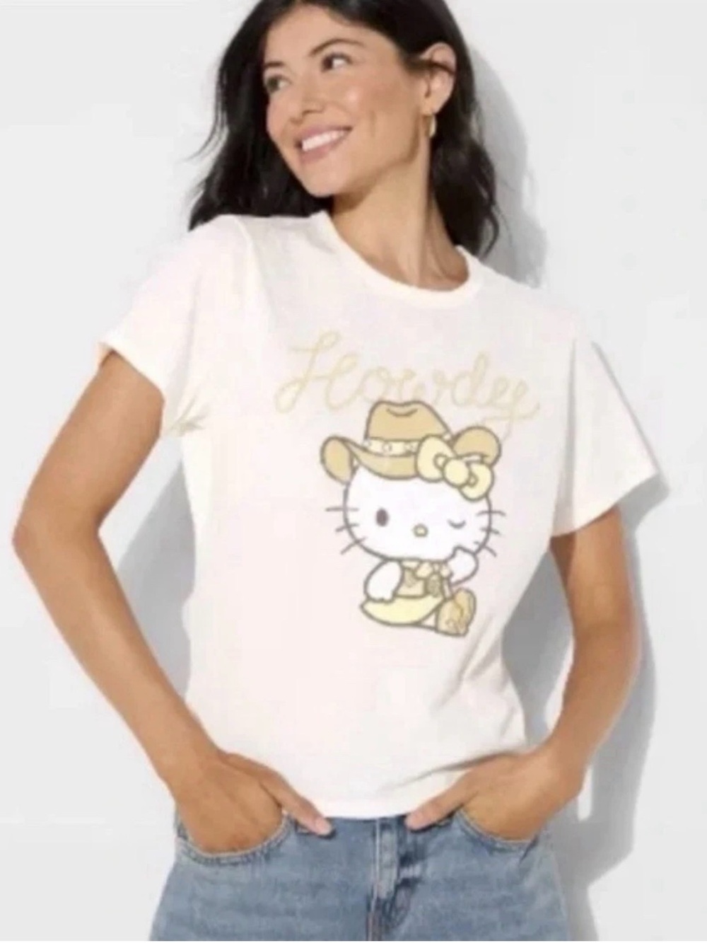 Hello Kitty Cream Tee with Gray Print